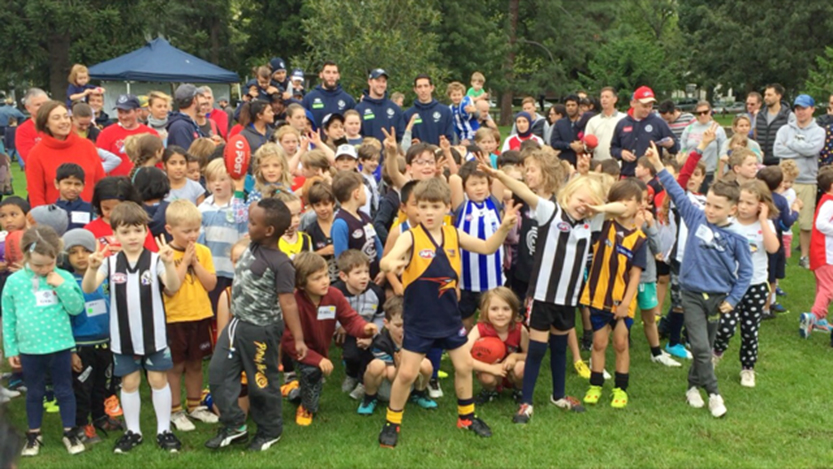 Auskick club kicking goals in Carlton