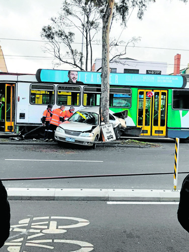Driver flees scene after crashing into tram