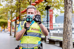 Promenade cyclists in the gun