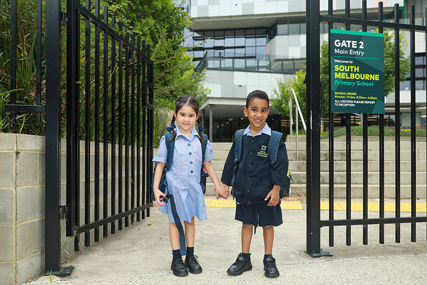 Preps celebrate first day at South Melbourne Primary School