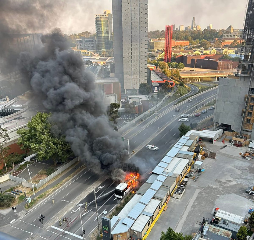 Fire crews extinguish major bus blaze on Power St