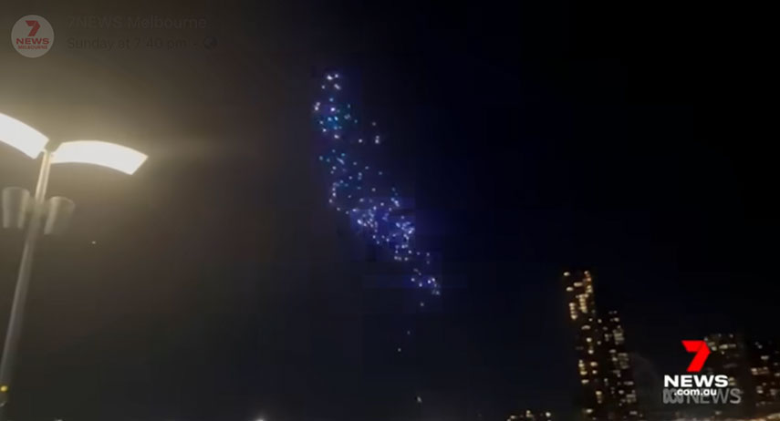 Drones drop from the sky during light show