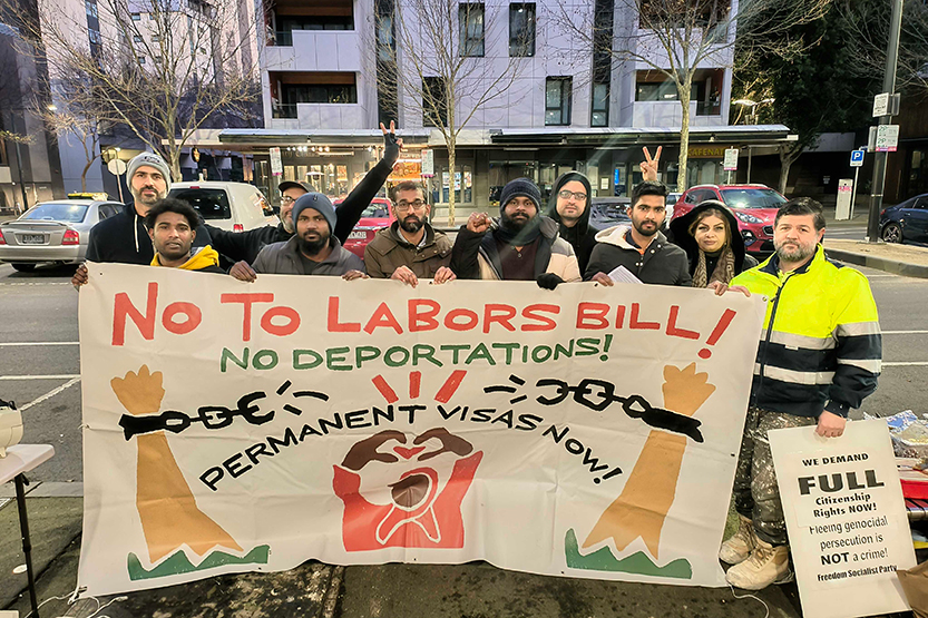 Protestors set up camp outside Home Affairs in Docklands