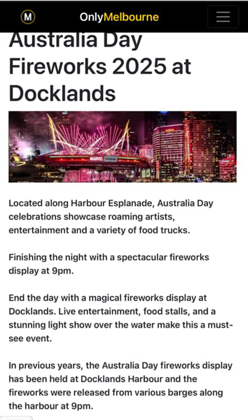 The mystery case of Australia Day fireworks in Docklands