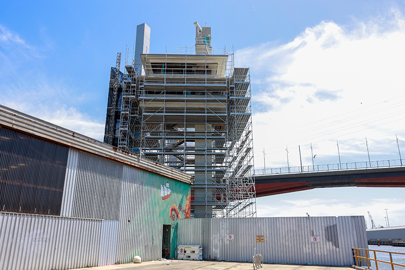 Restoration of shipping control tower continues