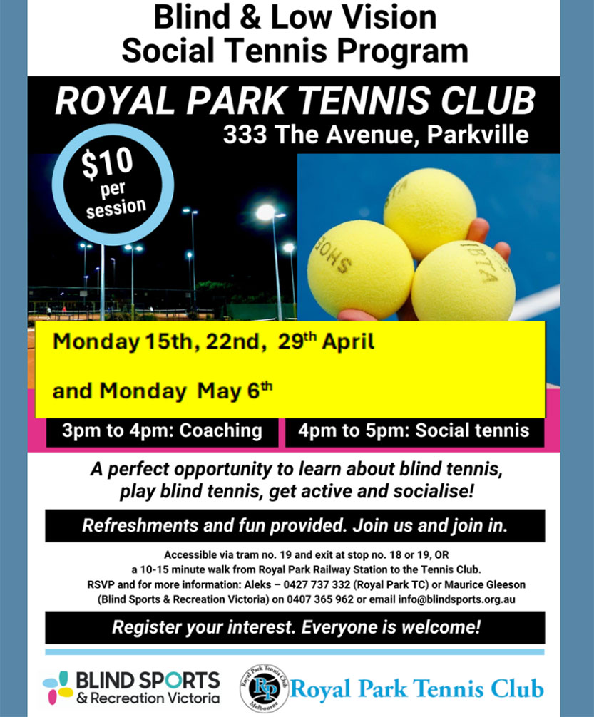 Royal Park Tennis Club smashing barriers for blind tennis