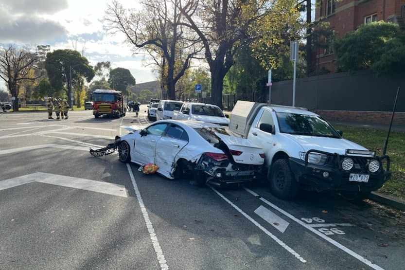 Alleged stolen car crashes in Parkville