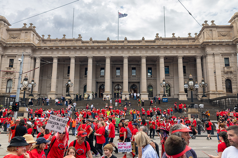 Local teachers walk off job as support grows for school funding fight