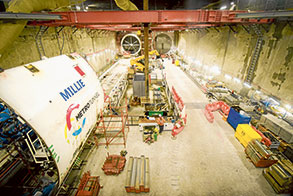 Tunnel boring machine assembly underway at Anzac Station