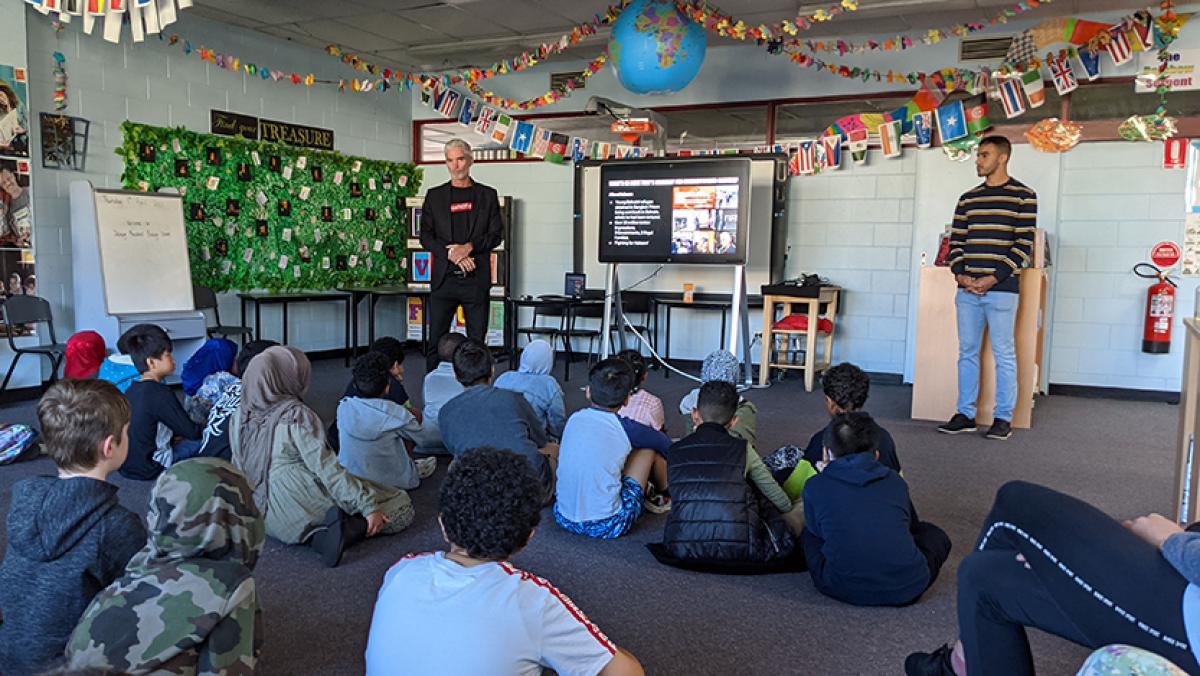 Refugees, racism and football on the curriculum at school visit